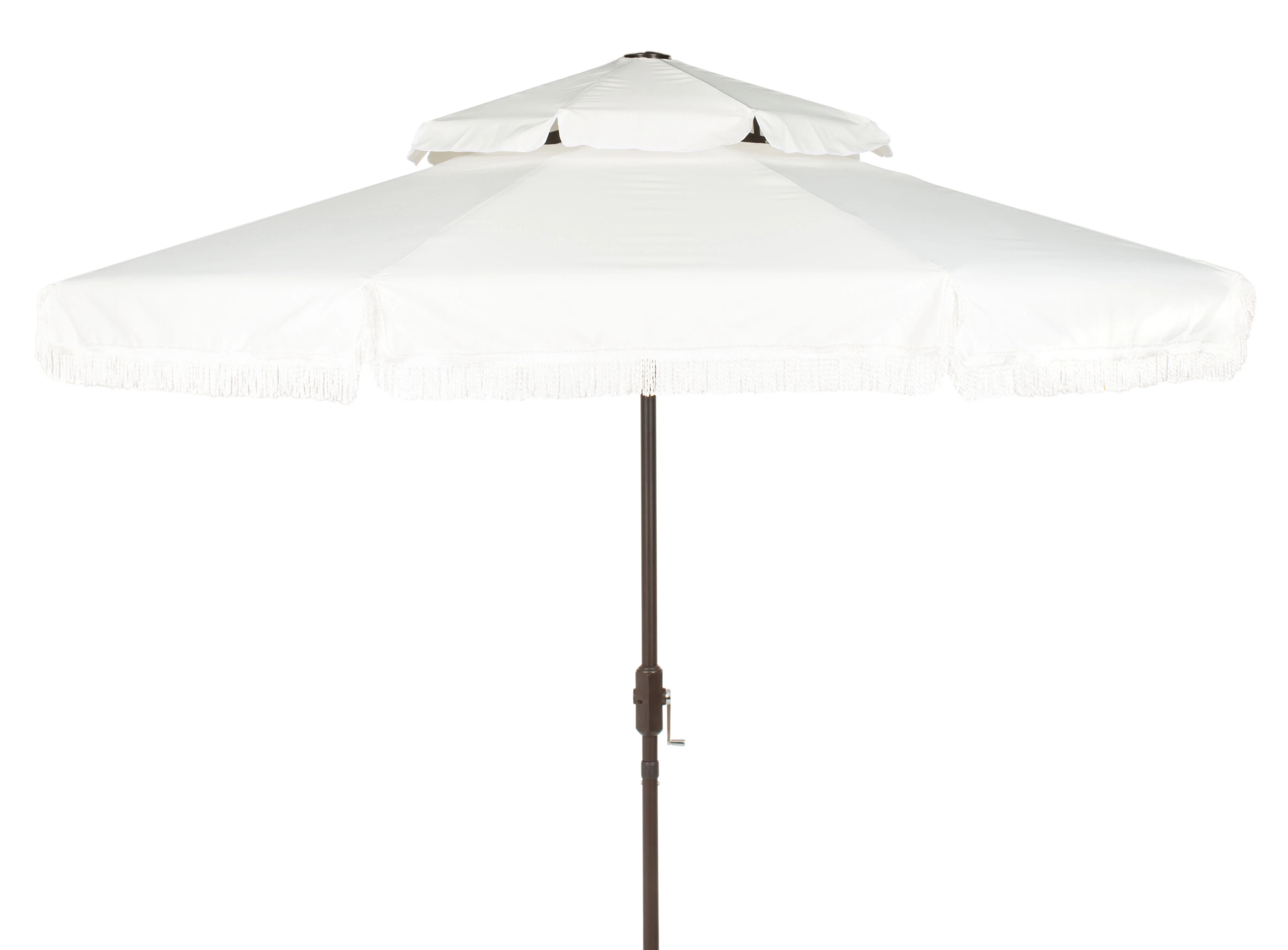 Safavieh Milan Fringe 9ft Metal/Polyester Double Top Crank Umbrella in White | Walmart (US)