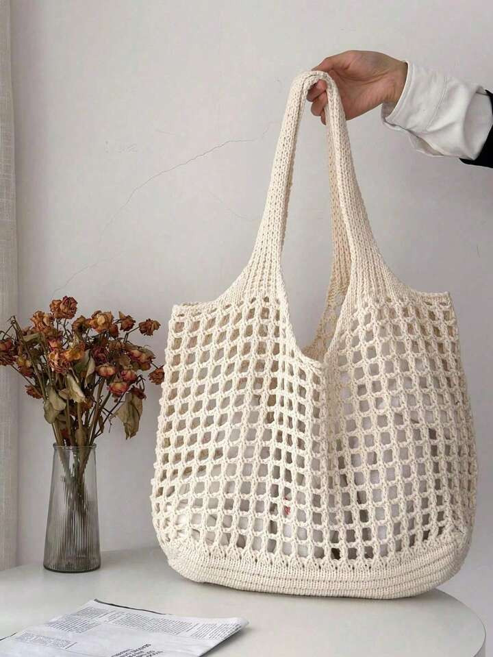 Lightweight, Casual Women's Minimalist Large Capacity Hollow Out Woven Shopping Bag Crochet Bag, ... | SHEIN