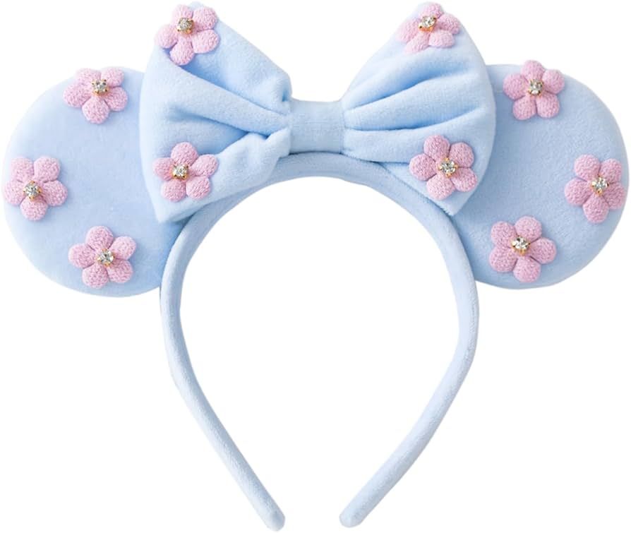 Girls Pearl Mouse Ears Bow Headbands, Sparkle Minnie Ears Headband Glitter Hair Band for Party Pr... | Amazon (US)
