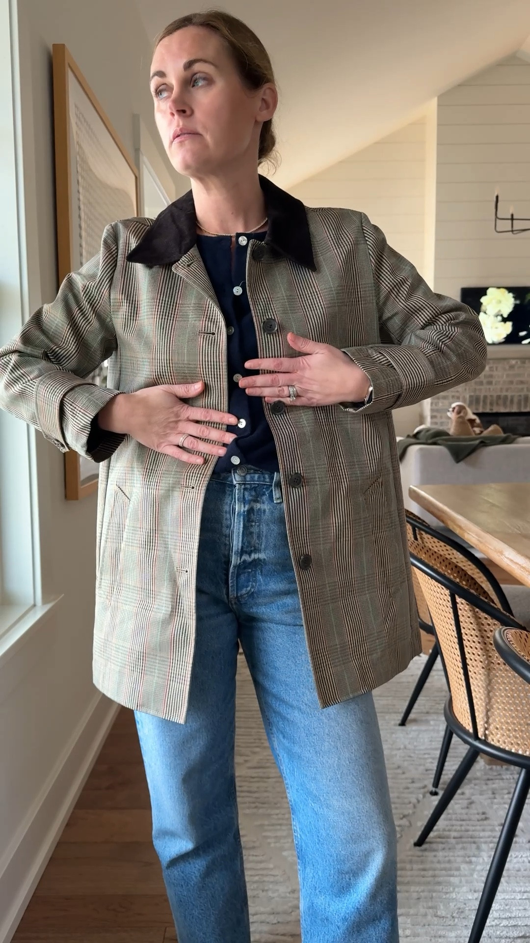 Jacket size XS
Sweater size small
Jeans size 24 (they run quite big)

#LTKStyleTip #LTKOver40 #LTKSeasonal