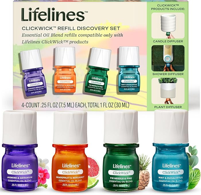 ClickWick Essential Oil Blends for Lifelines Diffusers, 4-Pack Discovery Set - Essential Oil Blen... | Amazon (US)