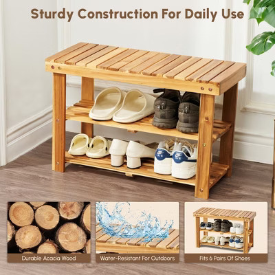 Racxily 2-Tier Acacia Wood Shoe Rack Bench - Natural Wooden Shoe Organizer,Durable£¬Elegant Style for Entryway/Bathroom/Front Door, Natural Color | Target