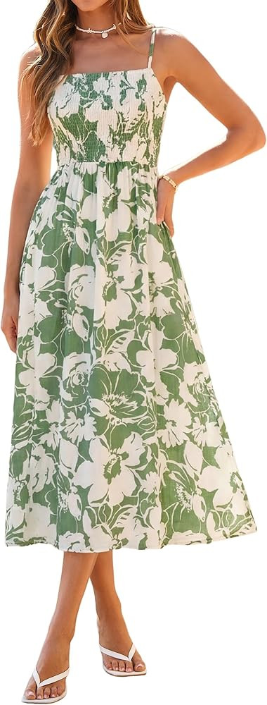 Simplee Womens Spaghetti Strap Maxi Dress Summer Casual Boho Smocked Flowy Long Sundress Beach Va... | Amazon (US)