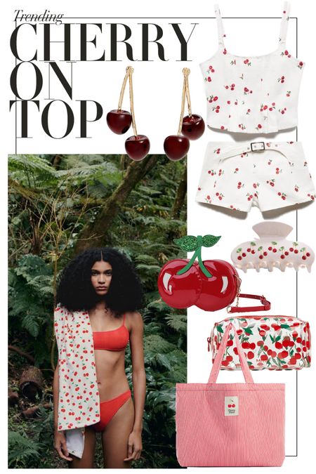 Cherries are the fruity print to get this summer 🍒🍒
Cherry print shorts | Corset top | Red cherry beach towel | Bikini | Fruit bag | Holiday tote | Makeup bag | Cherry earrings 

#LTKsummer #LTKbag #LTKeurope