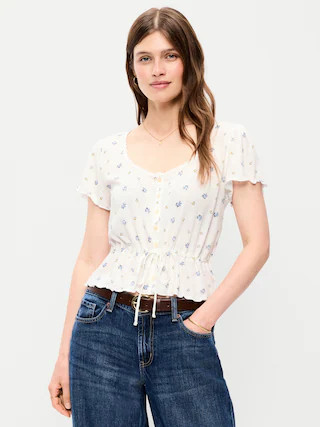 Lace-Trim Button-Down Top | Old Navy (US)