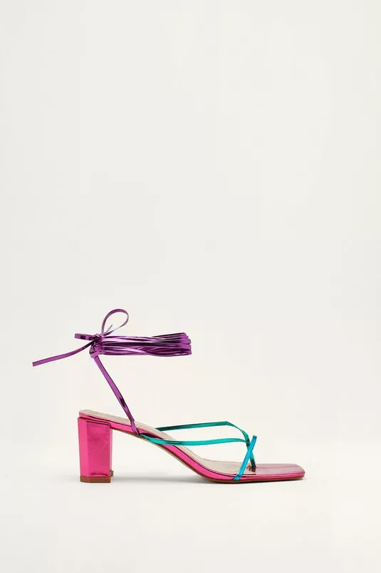 Metallic Color Block Strappy Block Heels | Nasty Gal (US)