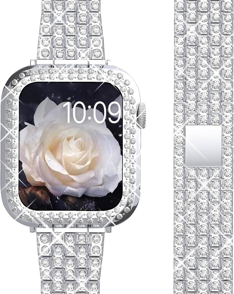 QVLANG Compatible for Apple Watch Band 40mm Series 6/5/4/SE, Diamond Rhinestone Case + Women Blin... | Amazon (US)