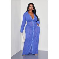 Plus Bright Blue Mesh Textured Beach Shirt Dress | PrettyLittleThing US