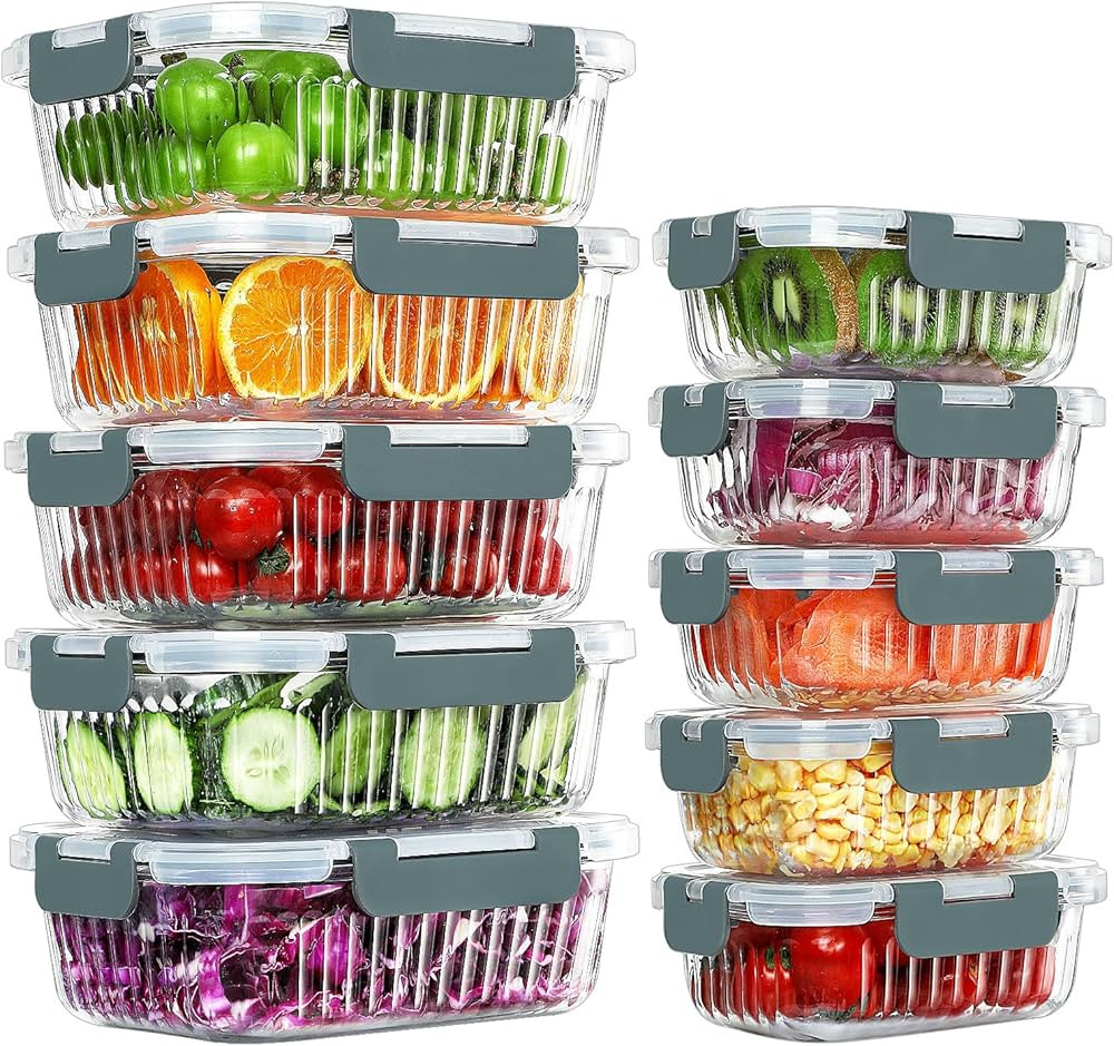 10 Packs Glass Meal Prep Containers with Lids, Glass Food Storage Containers Set, Airtight Lunch ... | Amazon (US)