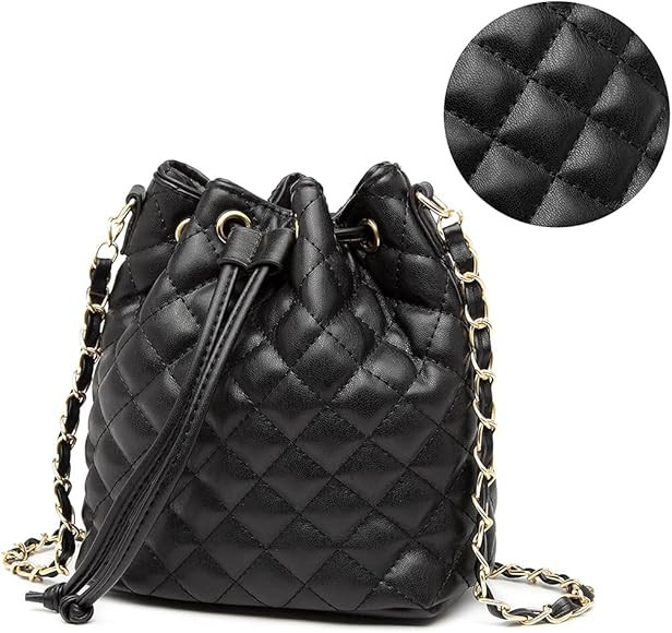 Quilted Bucket Crossbody Bag and Purse for Women Drawstring Soft Vegan Leather Shoulder Bags Ligh... | Amazon (US)