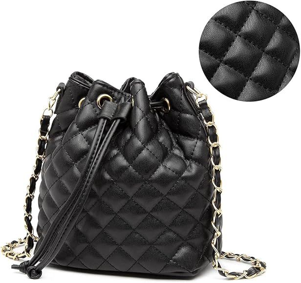 MCK Quilted Bucket Crossbody Bag and Purse for Women Drawstring Soft Vegan Leather Shoulder Bags ... | Amazon (US)