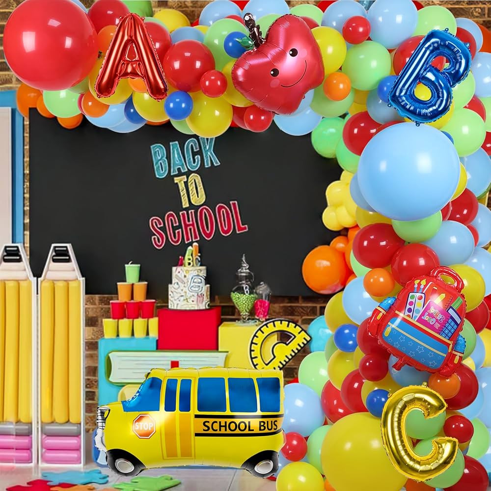 Back to School Balloon Arch Garland Kit, 18" 10" 5" Latex Balloons with School Bus Bag Foil Ballo... | Amazon (US)