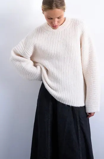 Topshop Balloon Sleeve Crewneck Rib Sweater | Nordstrom | Nordstrom