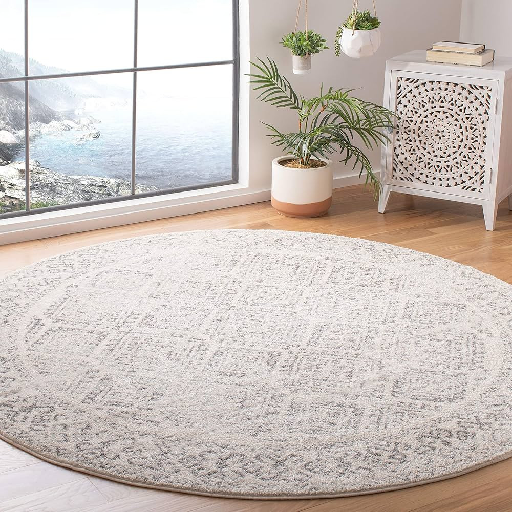SAFAVIEH Tulum Collection Area Rug - 5' Round, Ivory & Grey, Moroccan Boho Distressed Design, Non... | Amazon (US)