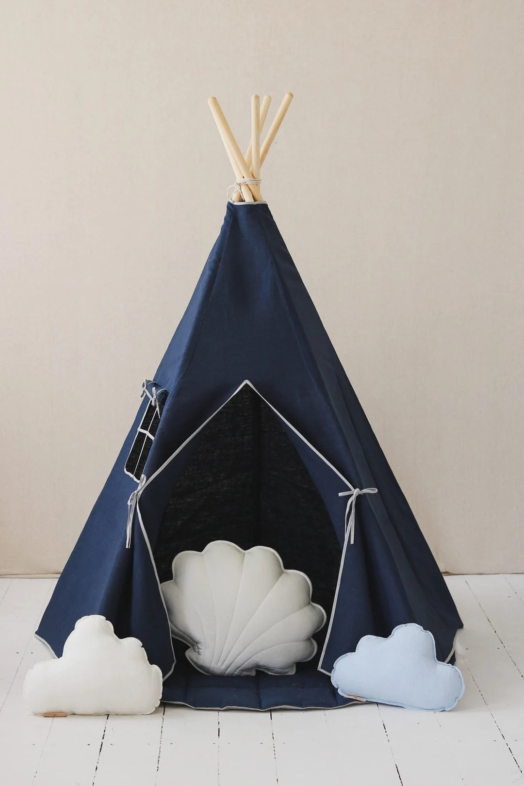 Linen Teepee Tent “Navy Blue”, Gift for kids, Teepee tent for kids, High quality, Handmade, T... | Etsy (US)
