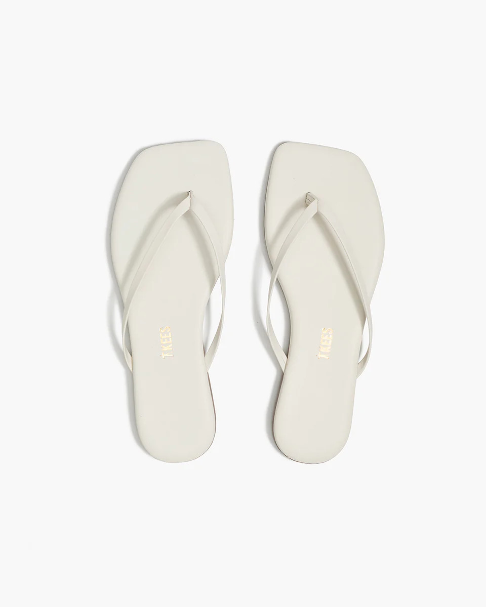 TKEES Square Toe Lily Leather Flip Flops in Cream | TKEES