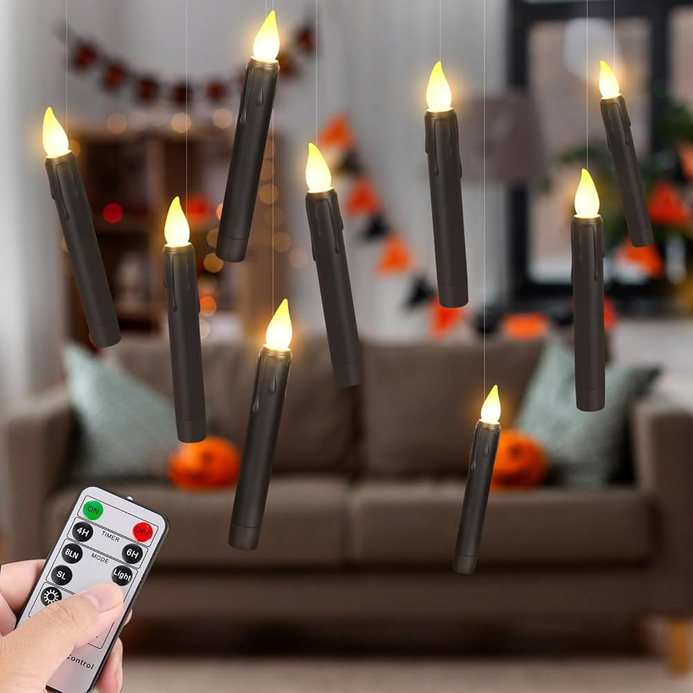 yunsheng 6.7 Inches Black Flameless Taper Candles Flickering with Remote Timer, 6PCS Drip Wax Loo... | Amazon (US)