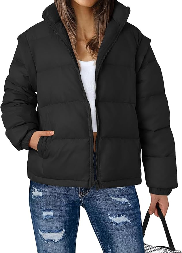 MEROKEETY Women's Puffer Jacket Sleeveless Zip Up Removable Sleeve Oversized Winter Down Vest Qui... | Amazon (US)