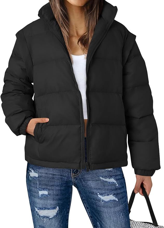 MEROKEETY Women's Puffer Jacket Sleeveless Zip Up Removable Sleeve Oversized Winter Down Vest Qui... | Amazon (US)