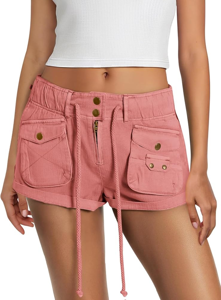 Yanekop Womens Cargo Shorts Casual Comfy Low Rise Drawstring Elastic Waist Shorts with Pockets Va... | Amazon (US)