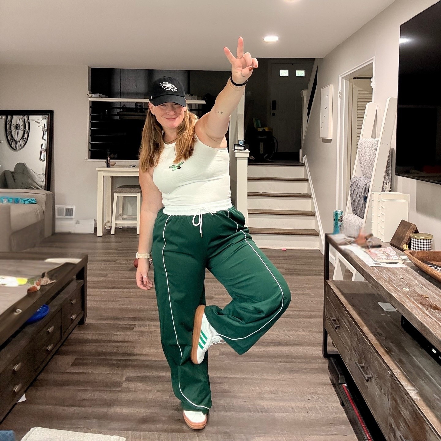 Go Byrds!! Or Go Birds!!! Either way - obsessing over my new track pants from Amazon. These work for game day & more!! 🔗 in my bio. Snag em!