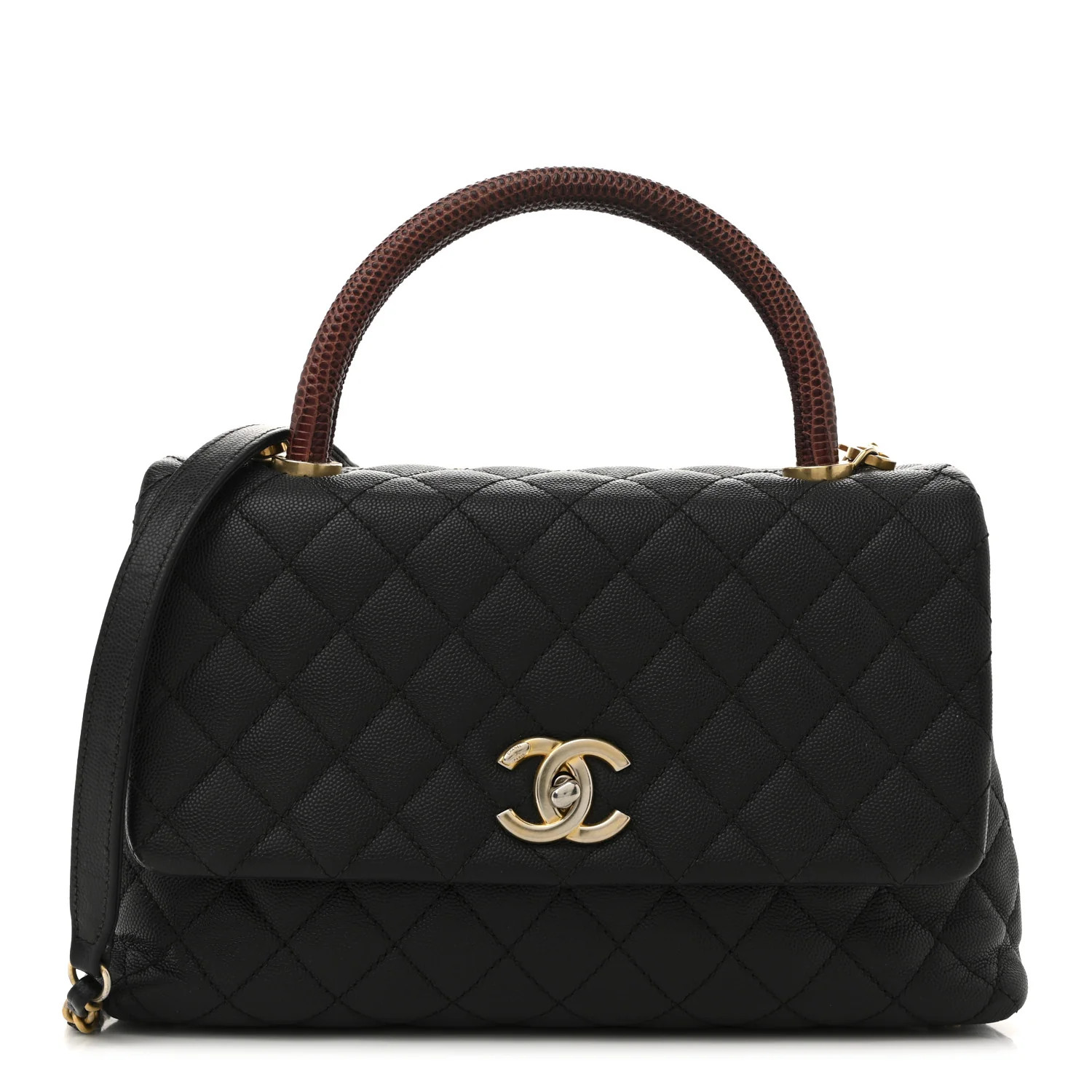 Caviar Lizard Quilted Small Coco Handle Flap Black | FASHIONPHILE (US)