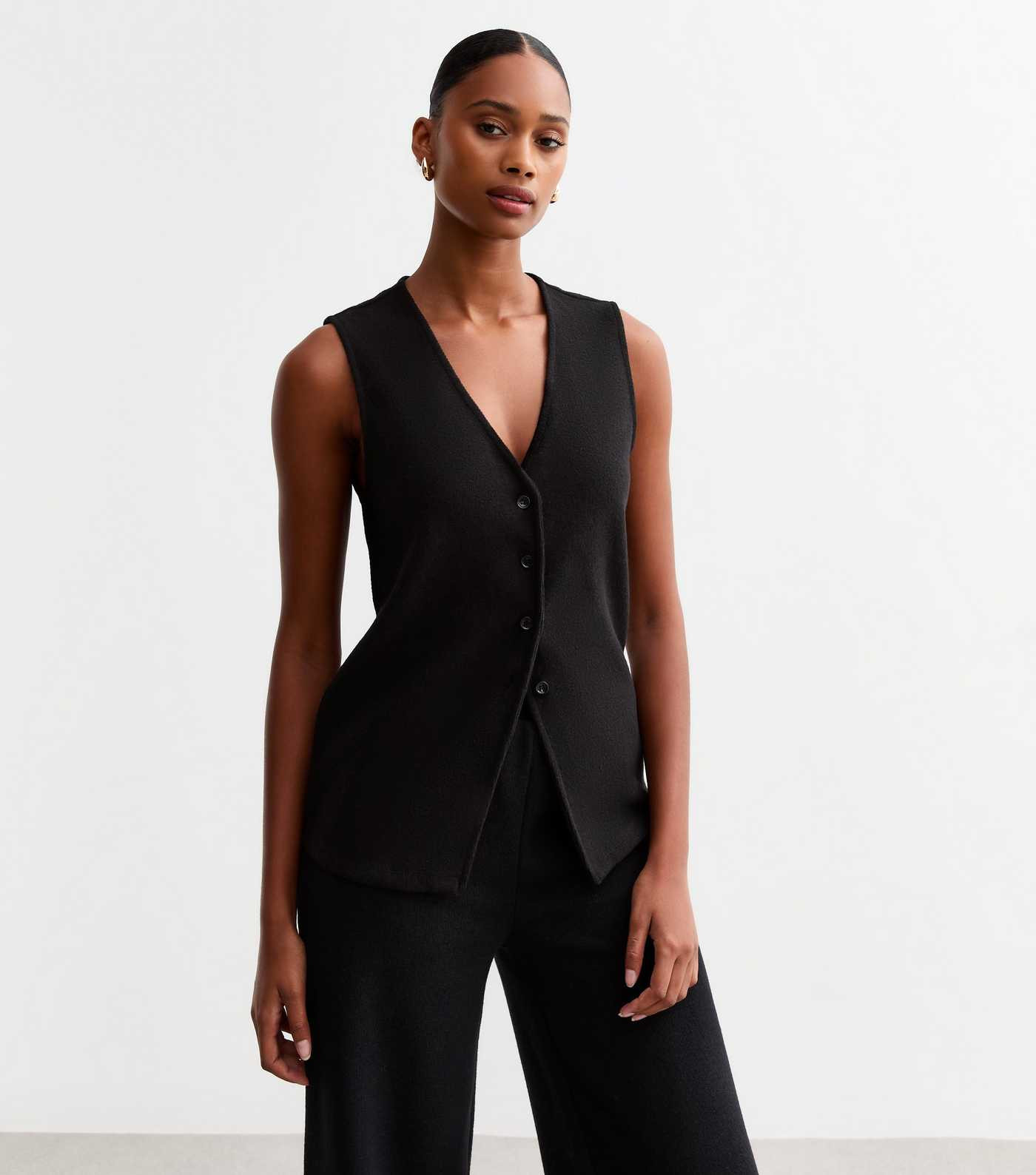 Black Soft Touch Button Through Waistcoat | New Look | New Look (UK)