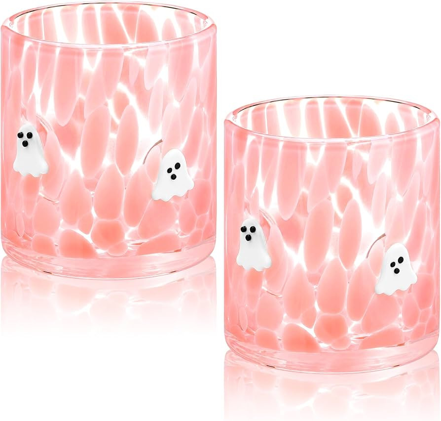 Bokon 2 Pack 14 oz Ghost Icon Glass Cups, Pink Halloween Drinkware | Amazon (US)