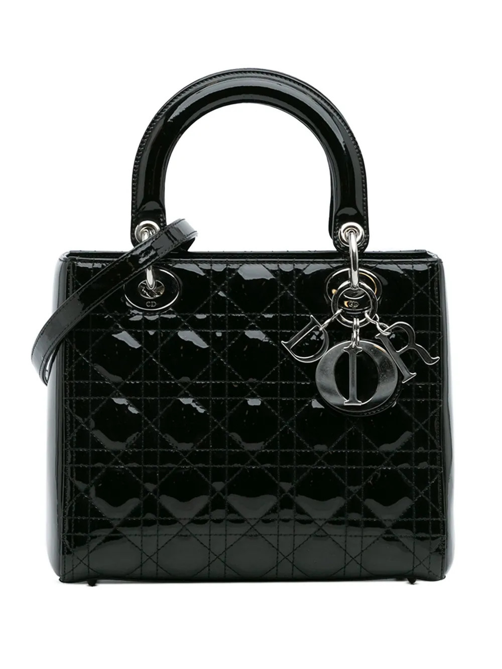 Christian Dior Pre-Owned 2011 Medium Patent Cannage Lady Dior satchel - Black | Farfetch Global