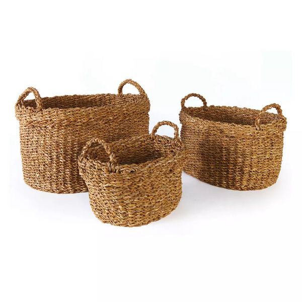 Seagrass Oval Baskets With Handles & Cuffs, Set Of 3 | Scout & Nimble