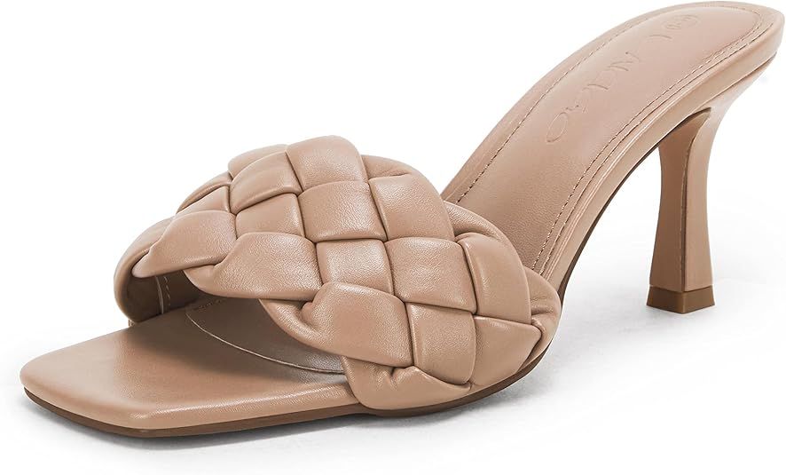 LAICIGO Women’s Square Open Toe Woven Mule Heeled Sandals Braided Stiletto Slip On High Heel Qu... | Amazon (US)