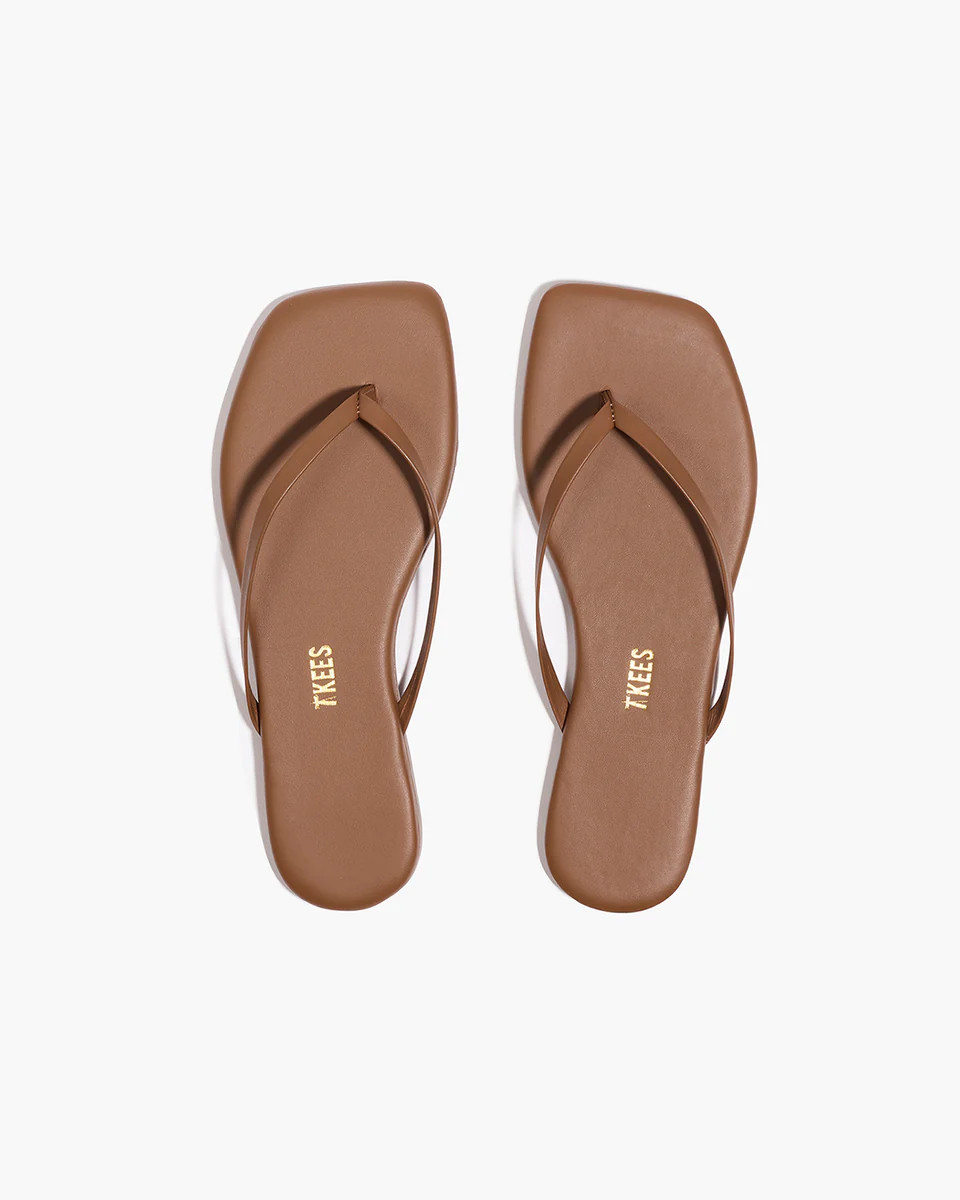 TKEES Square Toe Lily Leather Flip Flops in Ganache | TKEES