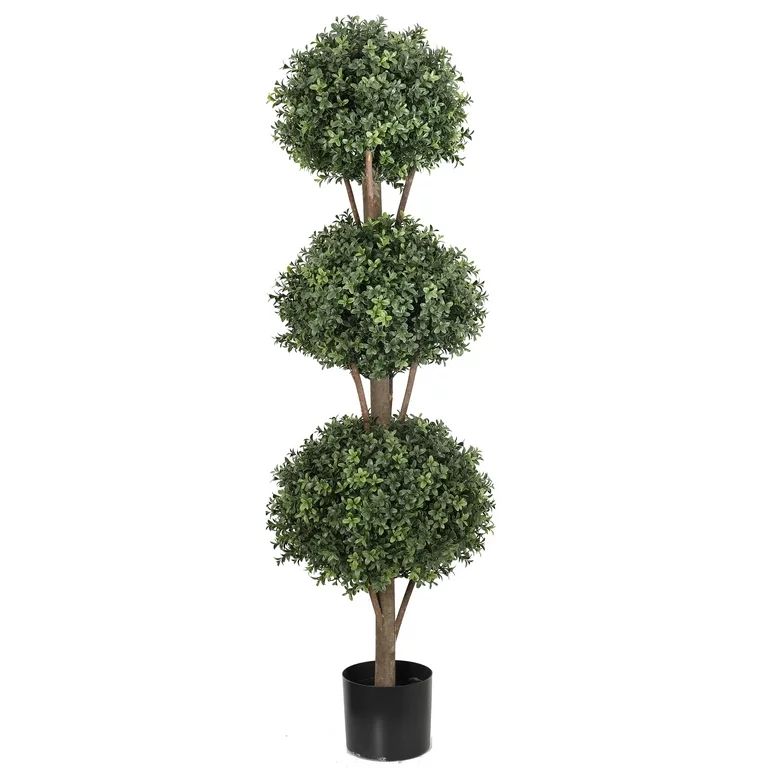 4.6ft Artificial Topiary Tree,Fake Trees for Outdoor and Indoor Decor,Faux Boxwood 3 Balls Topiar... | Walmart (US)