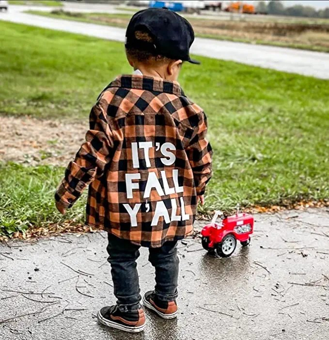 Toddler Baby Boy Halloween Outfit Plaid Letter Sweatshirt Button Down Long Sleeve Shirt Jacket Fa... | Amazon (US)