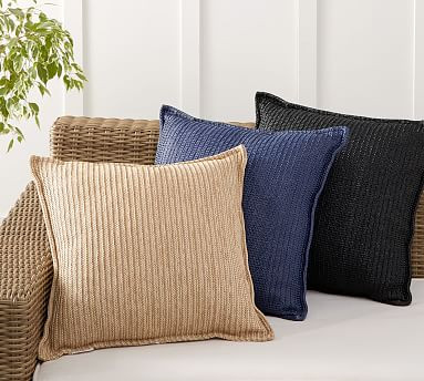Faux Natural Fiber Flange Indoor/Outdoor Pillows | Pottery Barn (US)