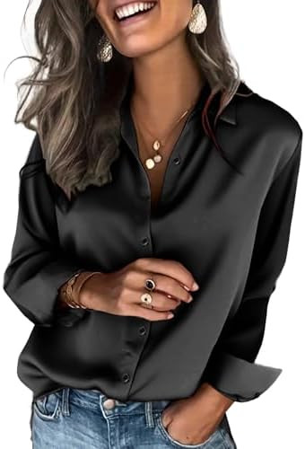 Zeagoo Satin Blouses for Women Silk Button Down Shirts Long Sleeve Business Casual Tops | Amazon (US)