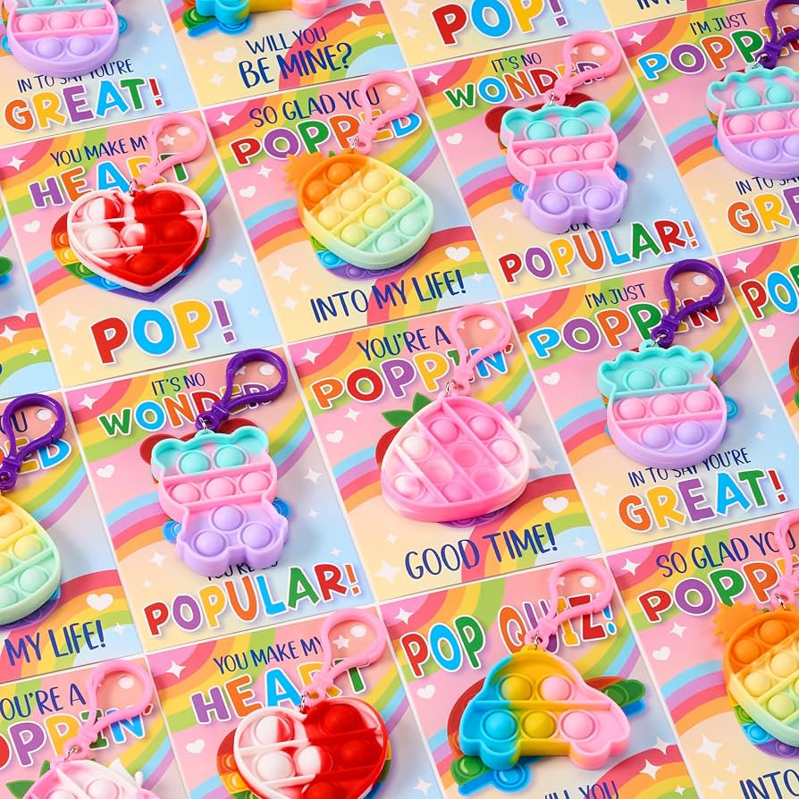 JOYIN 30 Packs Valentine’s Day 6-Design Gift Cards with Pop Bubble Keychains, Mini Colored Pop,... | Amazon (CA)