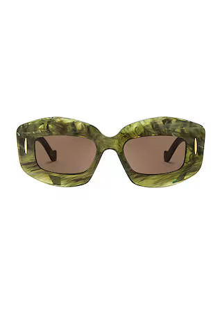Loewe Rectangle Sunglasses in Shiny Green Marble | FWRD | FWRD 
