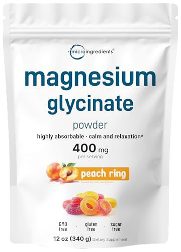 Magnesium Powder, 12oz (56 Servings) | Magnesium Glycinate Powder | Sweet Peach Ring Flavored | Sleep, Muscle, Heart & Nerve Health Support | Easily Absorbed | Non-GMO, Vegan, Sugar Free | Amazon (US)