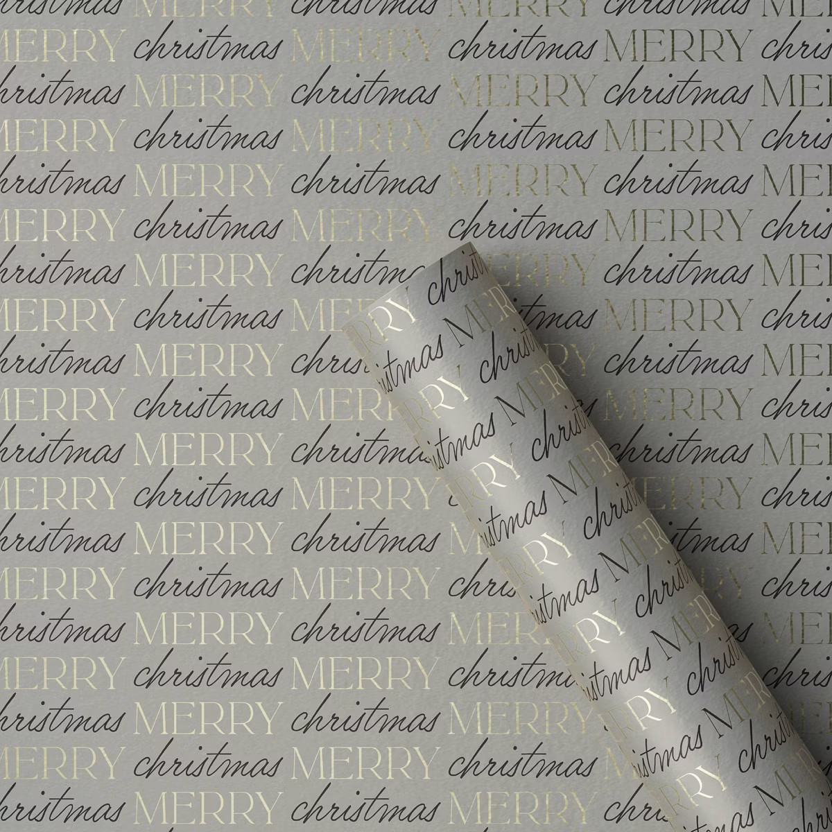 30" 25 sq ft Christmas Roll Wrap Black/Gold Merry Christmas on Gray - Wondershop™ | Target