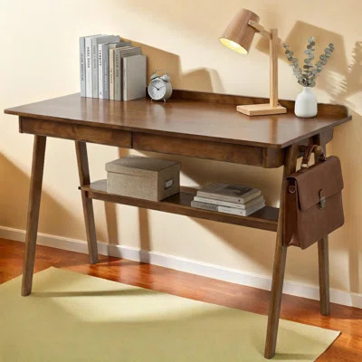Home Office Writing Desk with Drawers & Storage Shelf, Mid Century Modern Design | Wayfair North America