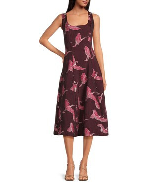 Trina Turk Valor Printed Jacquard Square Neck Sleeveless A-Line Midi Dress | Dillard's | Dillard's