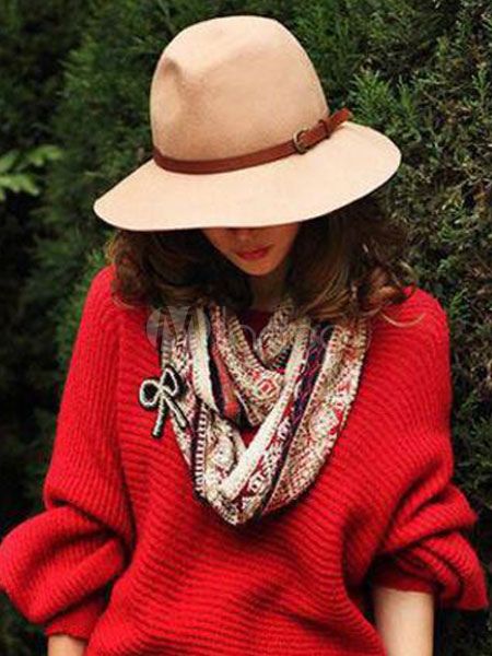 Khaki Wool Hat Buckled Women's Floppy Hats | Milanoo
