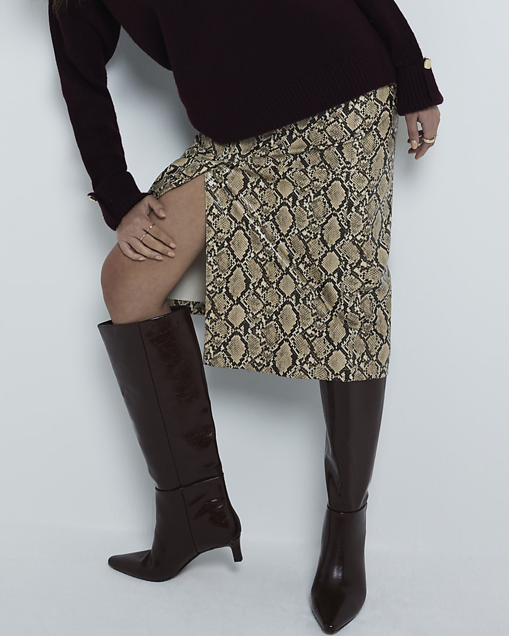 Red Knee High Kitten Heel Boots | River Island UK & IE