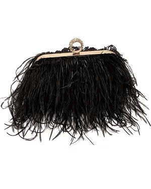 Women Real Natural Ostrich Feather Evening Bags Purses Clutch Vintage Banquet Handbag | Amazon (US)