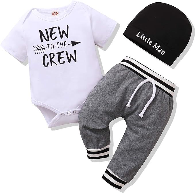 Newborn Infant Baby Boy Clothes Outfits New to The Crew Outfits Long Pants Summer Toddler Baby Bo... | Amazon (US)