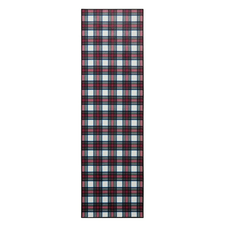 My Texas House White/Red Plaid Faux Fur Washable Indoor Runner Rug, 2' x 7' | Walmart (US)