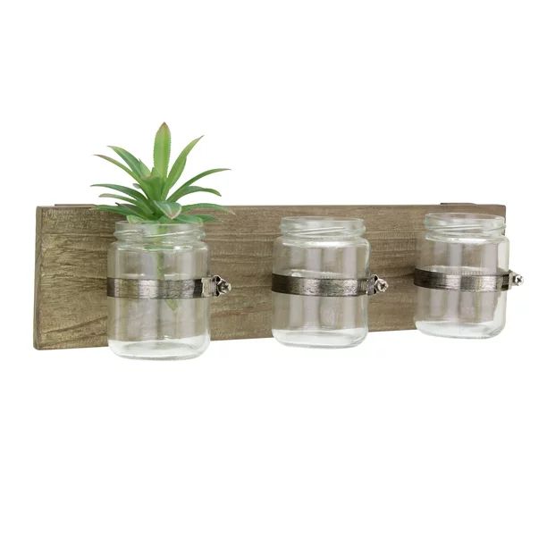 Rustic Multifunctional Natural Wood Hanging Wall Decor with 3 Glass Jar Containers - Walmart.com | Walmart (US)