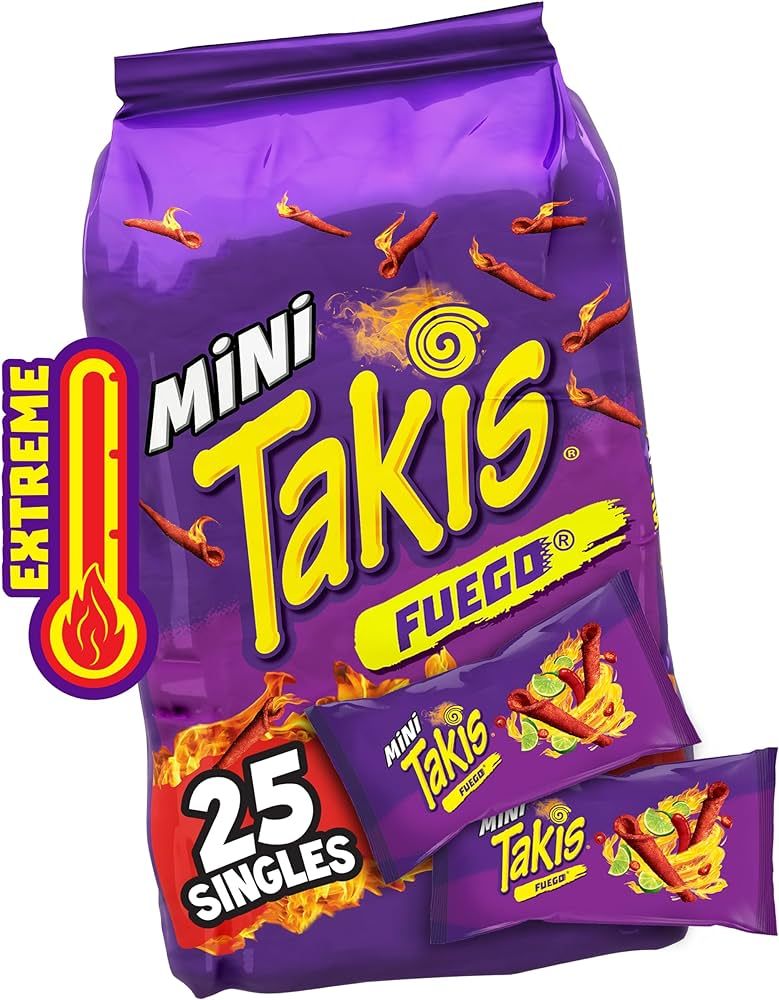 Takis Mini Fuego Rolled Spicy Tortilla Chips, Hot Chili Pepper Lime Flavored, Multipack 25 Indivi... | Amazon (US)