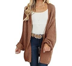 Maroway Womens Cardigan Solid Color Long Sleeve Open Front Chunky Knit Sweater Outwear | Amazon (US)